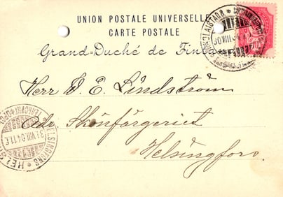 1904 Grand Duchy of Finland postcard sent from Lahti to J.E. Lindström in Helsingfors (Helsinki).