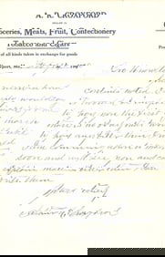 A. R. Croxford Groceries & Meats advertising postal card, Newport, Maine. Handwritten 1900.