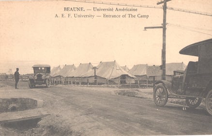 Postcard showing the Entrance to The Camp of the A.E.F. University in Beaune, France, post-WWI.