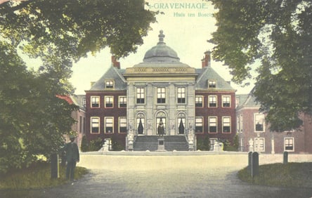 Postcard view of the Huis ten Bosch Royal Palace in 's-Gravenhage, Netherlands, circa 1900s.