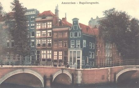 Postcard of Amsterdam, Netherlands showing the historic houses along the Reguliersgracht canal, c.