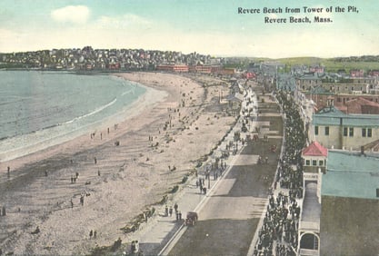 Postcard view of Revere Beach from the Tower of the Pit, Revere, Massachusetts. Early 1900s scene.