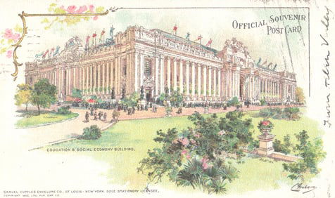 Official Souvenir Postcard of the Education & Social Economy Building, Louisiana Purchase