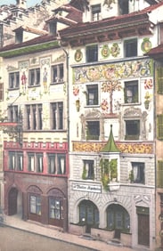 Postcard of the decorated Zunfthaus der Fischeren & Metzgern and Apotheke in Lucerne, Switzerland