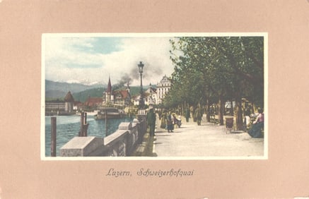 Postcard showing the Schweizerhofquai lakeside promenade in Luzern, Switzerland circa 1911 view.