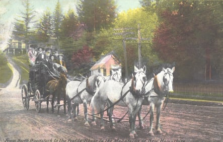 Tourists in a six-horse carriage from North Woodstock to the Profile House, New Hampshire 1920s