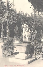 Postcard of the charming child statue fountain (1904) on the Am Nationalquai in Lucerne,