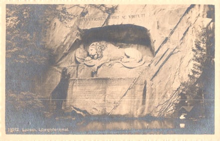 Postcard showing the famous Löwendenkmal, or Lion Monument, in Lucerne, Switzerland, c. 1911.