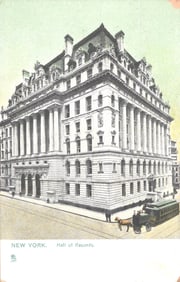 Raphael Tuck & Sons Raphotype postcard showing New York's Hall of Records with a horse-drawn