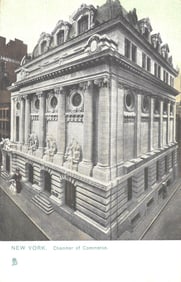 Raphael Tuck & Sons Raphotype postcard of the Chamber of Commerce building in New York City, 1900s.