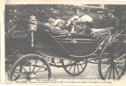 Postcard depicting the Belgian Royal Family's carriage during their Joyous Entry in Antwerp, 1912.