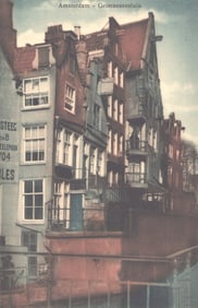 Postcard showing the historic canal houses along the Grimnessesluis in Amsterdam, Netherlands c.