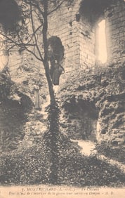 Postcard showing women in the ruins of the Donjon Keep at the Château in Montrichard, France 1910s.