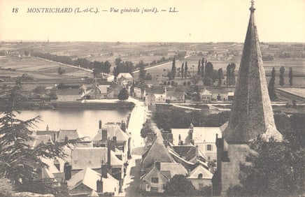 Postcard depicting the general view looking north over the town of Montrichard, France circa 1905.