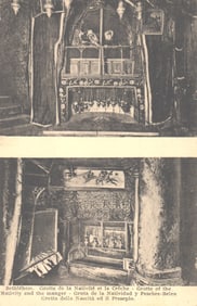 Postcard depicting two sacred views of the Grotto of the Nativity and the Manger in Bethlehem, c.