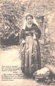 Laurent-Nel postcard of a woman in traditional costume from Damgan, Brittany, France, c. 1905.