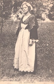 Postcard showing a young woman in the traditional costume of Elven, Morbihan, Brittany, France