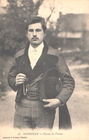 Postcard of a young peasant (Paysan) from Vannes, Morbihan, France in traditional Breton costume