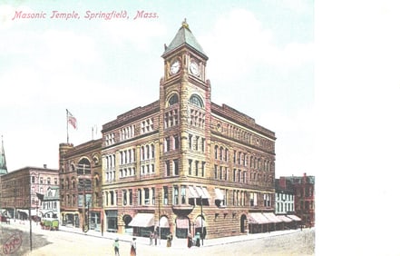 Early 1900s undivided back postcard of the Masonic Temple building with clock tower, Springfield,