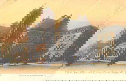 Postcard of the Post Office and Custom House in Springfield, Massachusetts, a 1905 Rotograph Co.