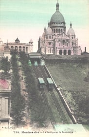 Postcard showing the Montmartre Funicular leading to the Sacré-Cœur Basilica in Paris, France.