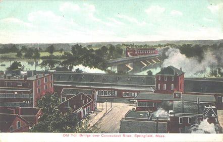 Postcard showing the Old Toll Bridge over Connecticut River in Springfield, Massachusetts c. 1900s.