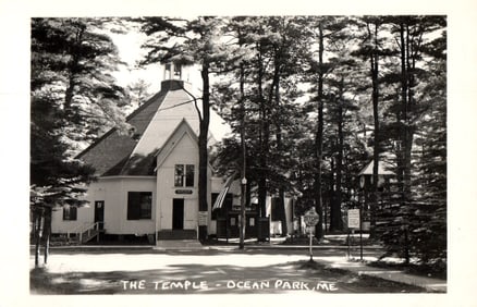 RPPC Real Photo Postcard of The Temple, a historic octagonal building in Ocean Park, Maine, c.