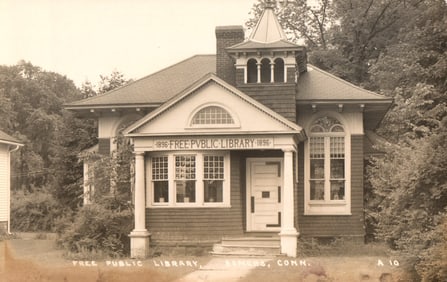RPPC Real Photo Postcard of the Free Public Library building (1896) in Somers, Connecticut c. 1900s.