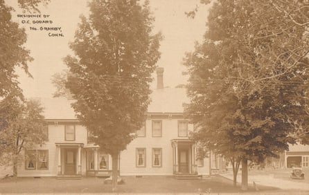 RPPC Real Photo Postcard of the O.C. Godard home in North Granby, Connecticut with early auto c.