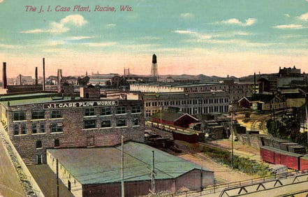 Postcard showing the sprawling J.I. Case Plow Works and industrial plant in Racine, Wisconsin c.1911