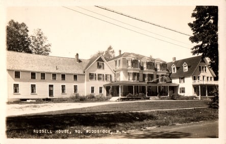RPPC Real Photo Postcard of the Russell House hotel in North Woodstock, New Hampshire, circa 1910s.