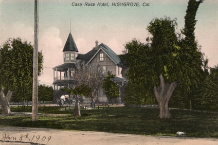 Postcard view of the Casa Rosa Hotel with its Victorian architecture and grounds, Highgrove,