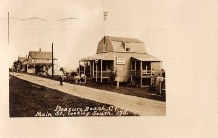 RPPC of Main Street looking South in Pleasure Beach, Connecticut, showing the Groceries & Provisions