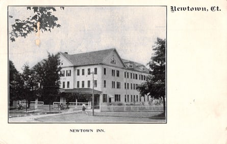 Postcard with an exterior view of the Newtown Inn located in Newtown, Connecticut. Postmarked 1905.