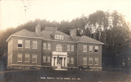 RPPC Real Photo Postcard of the High School building in White River Junction, Vermont, circa 1910s.