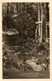 RPPC Real Photo Postcard of The Woods Trail at the Berkshire Summer School of Art, Monterey, MA.