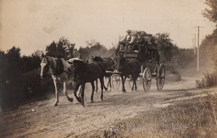 RPPC Real Photo Postcard of the Chesterfield & Keene Stagecoach drawn by six horses in New