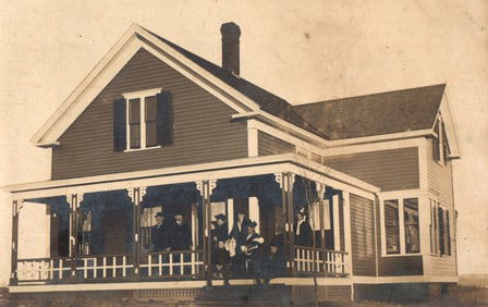 RPPC of men with musical instruments on a porch at 175 Main Street, Spencer, Massachusetts c. 1910s