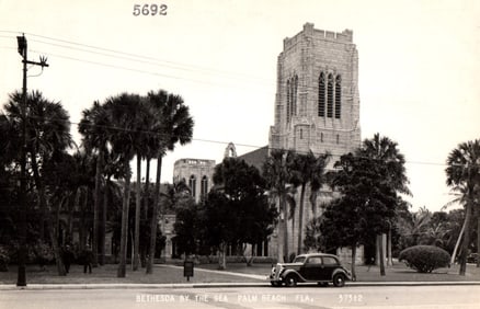 RPPC Real Photo Postcard of Bethesda-by-the-Sea Church in Palm Beach, Florida, c. 1930s-1940s