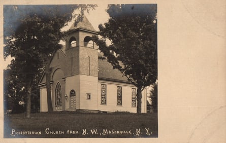 RPPC Real Photo Postcard of the Presbyterian Church from the North West in Masonville, New York.
