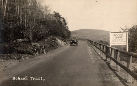RPPC Real Photo Postcard of an early 1910s automobile on the scenic Mohawk Trail with the Hoosac