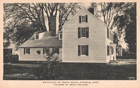 Postcard of the Hatfield, Massachusetts birthplace of Sophia Smith, founder of Smith College c.