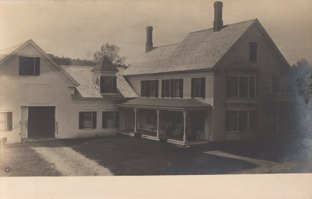 RPPC Real Photo Postcard showing a large farmhouse residence with attached barn in North Waterford,