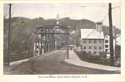 Frank W. Swallow Post Card showing the New Iron Bridge on Depot Street, Hinsdale, New Hampshire.