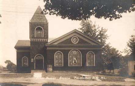 RPPC Real Photo Postcard of the First Baptist Church in Philadelphia, New York circa 1915 view.