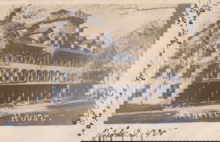 RPPC Real Photo Postcard showing the Ashfield House hotel with a man walking out front, circa 1905