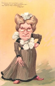 P.F.B. Serie 5897 comic postcard with a humorous caricature of a stern mother-in-law, ca. 1900s.