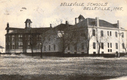 RPPC Real Photo Postcard of the Belleville Schools building in Belleville, Kansas circa 1910s.