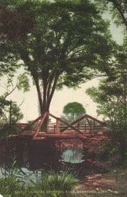 Postcard view of the scenic wooden truss bridge on North Branford Road, Branford, Connecticut c.