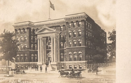 Postcard of the Hotel Green in Danbury, CT, with early autos, trolley, and carriage Nov 1907